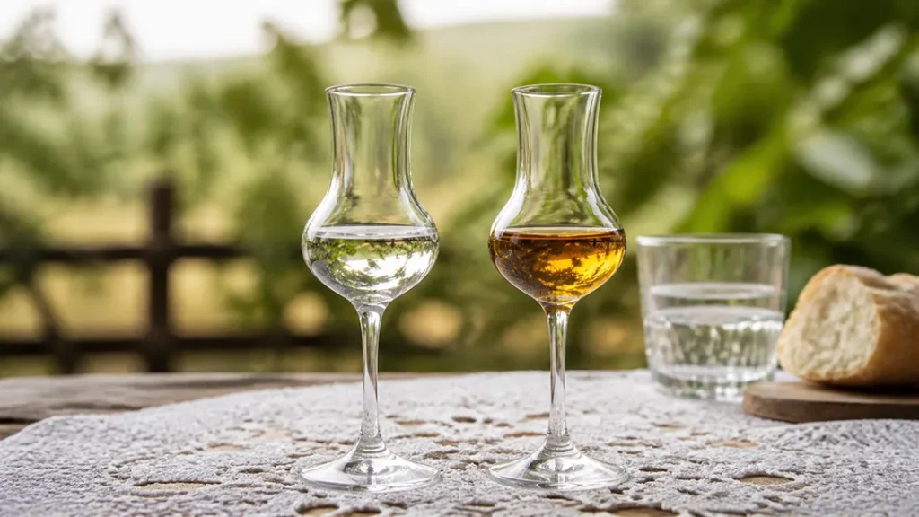 Poređenje bistre i odležale rakije tokom degustacije u prirodi